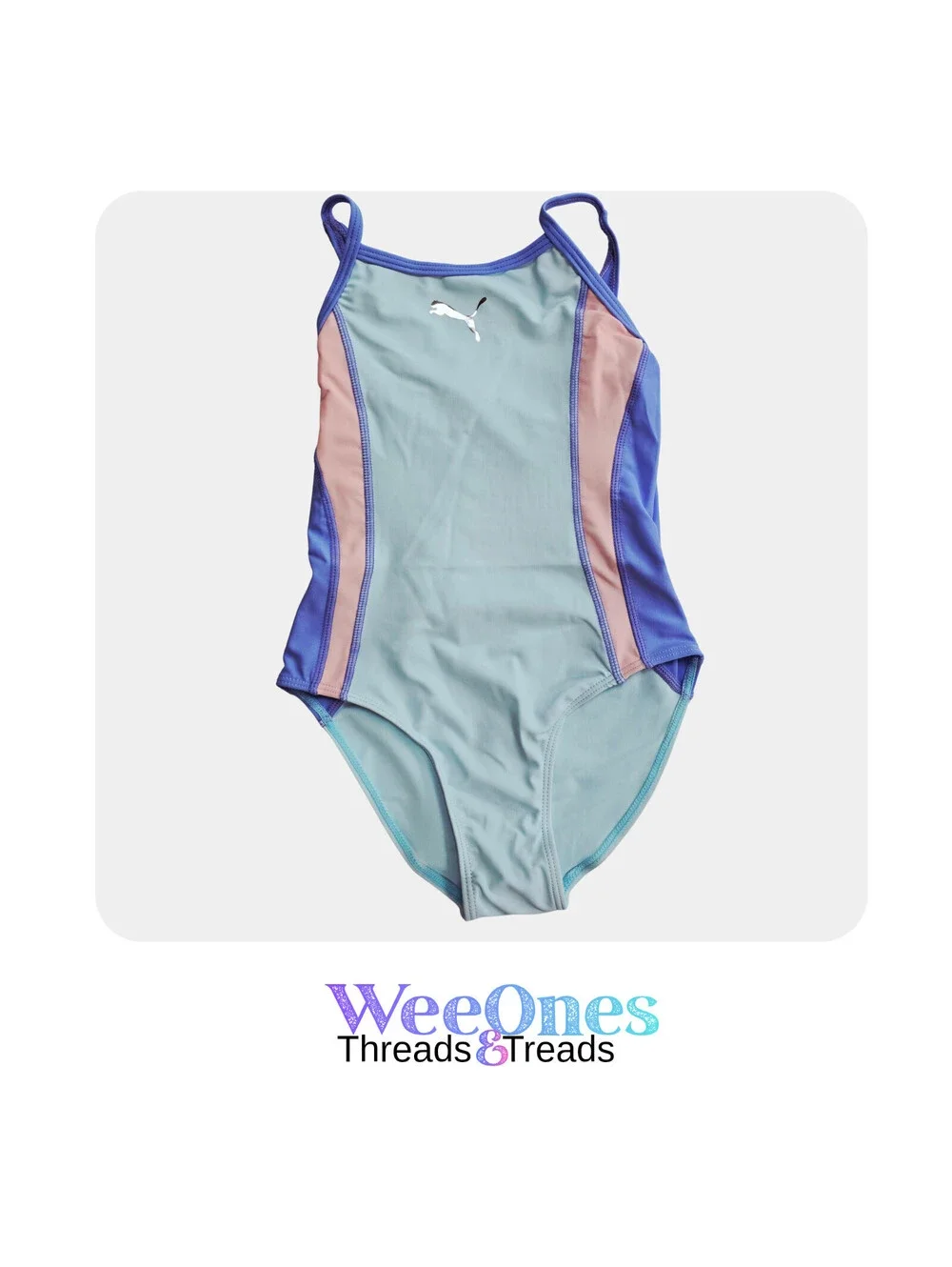 Girls PUMA NWT 1 piece Swimsuit Size 6X Light blue pink lavendar $32